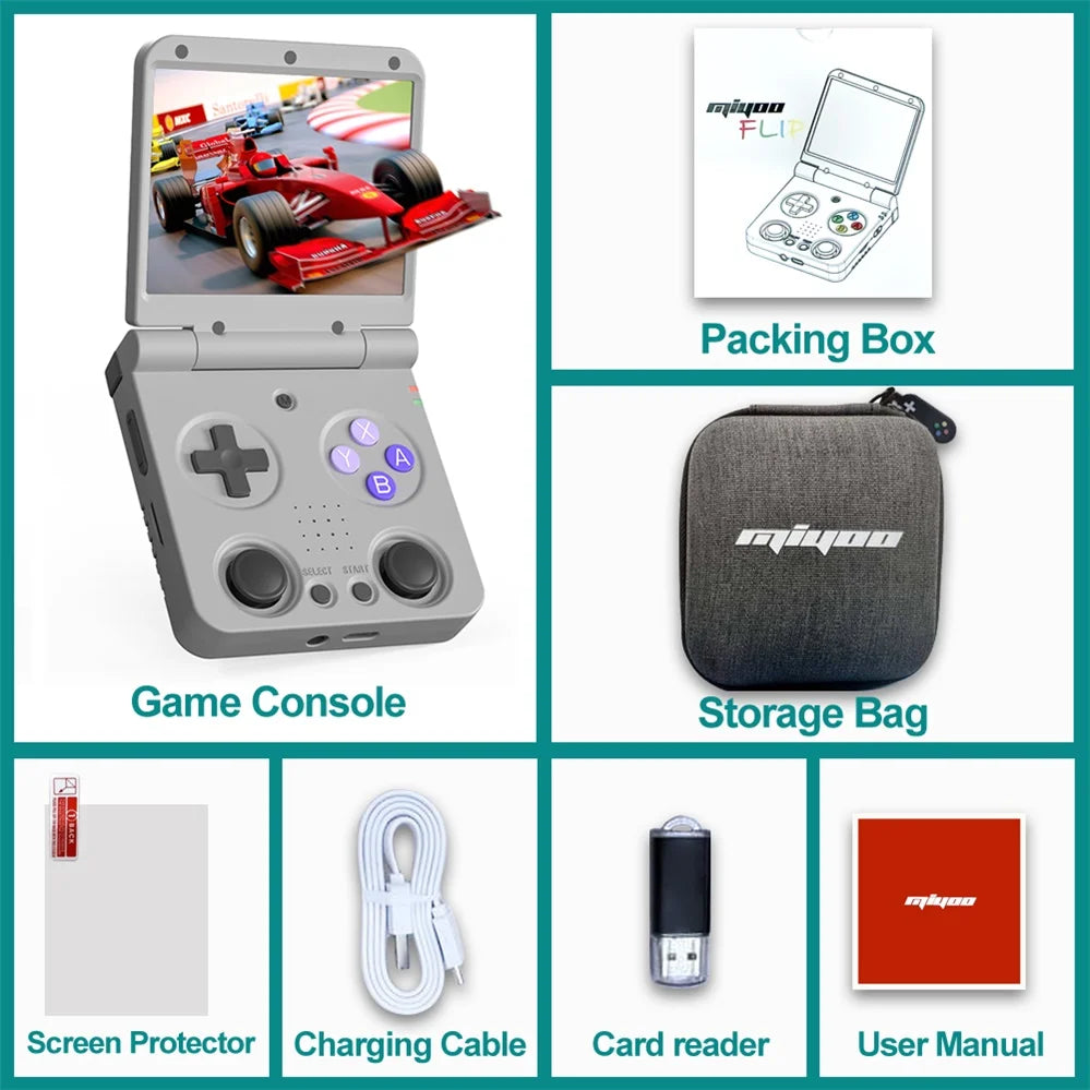 MIYOO Flip V2 Handheld Game Players 3.5''IPS Screen Linux System Classic Portable Video Game Consoles Storage Bag Gamer Gift
