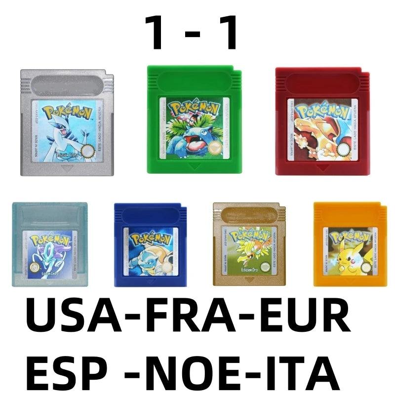 16 Bit Video Game Cartridge Console GBC Card Pokemon Red Green Silver Crystal Blue Golden Yellow USA/EUR/FRA/ESP/ITA/NOE Version