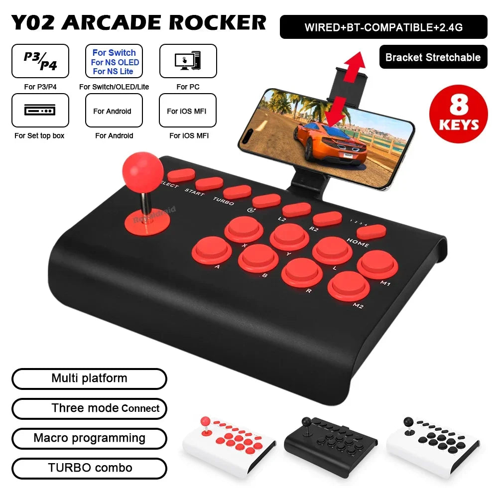 Y02 Arcade Joystick Rocker For PS4/Xbox One/Switch OLED/Androd/iOS Wired Wireless Street Fighter Control w Macro/Turbo Function