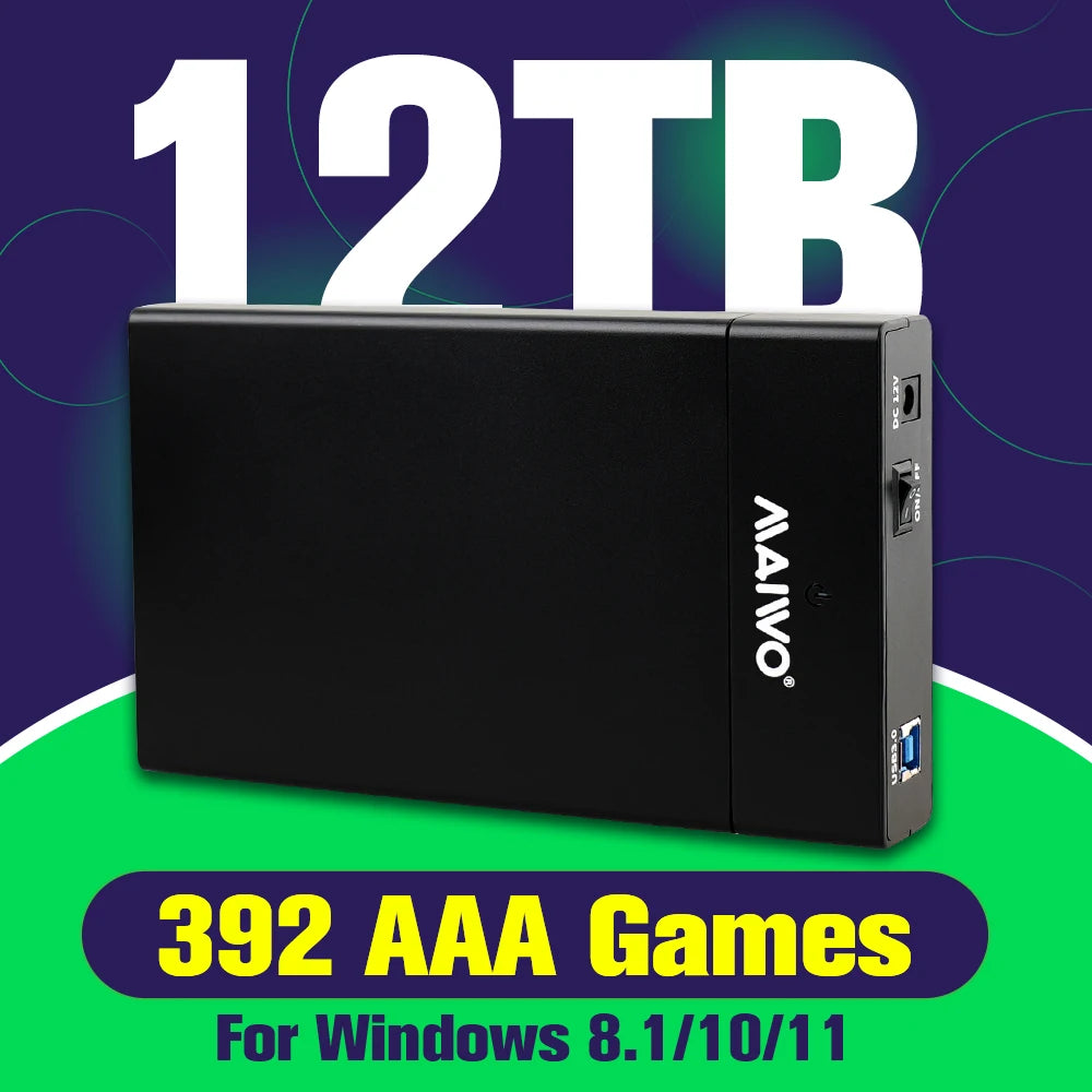 Playnite 12TB PC Game Hard Drive With 390 AAA Games For Windows 8.1/10/11 Plug&Play Game HDD For PS4/PS3/Switch/WII Game Console