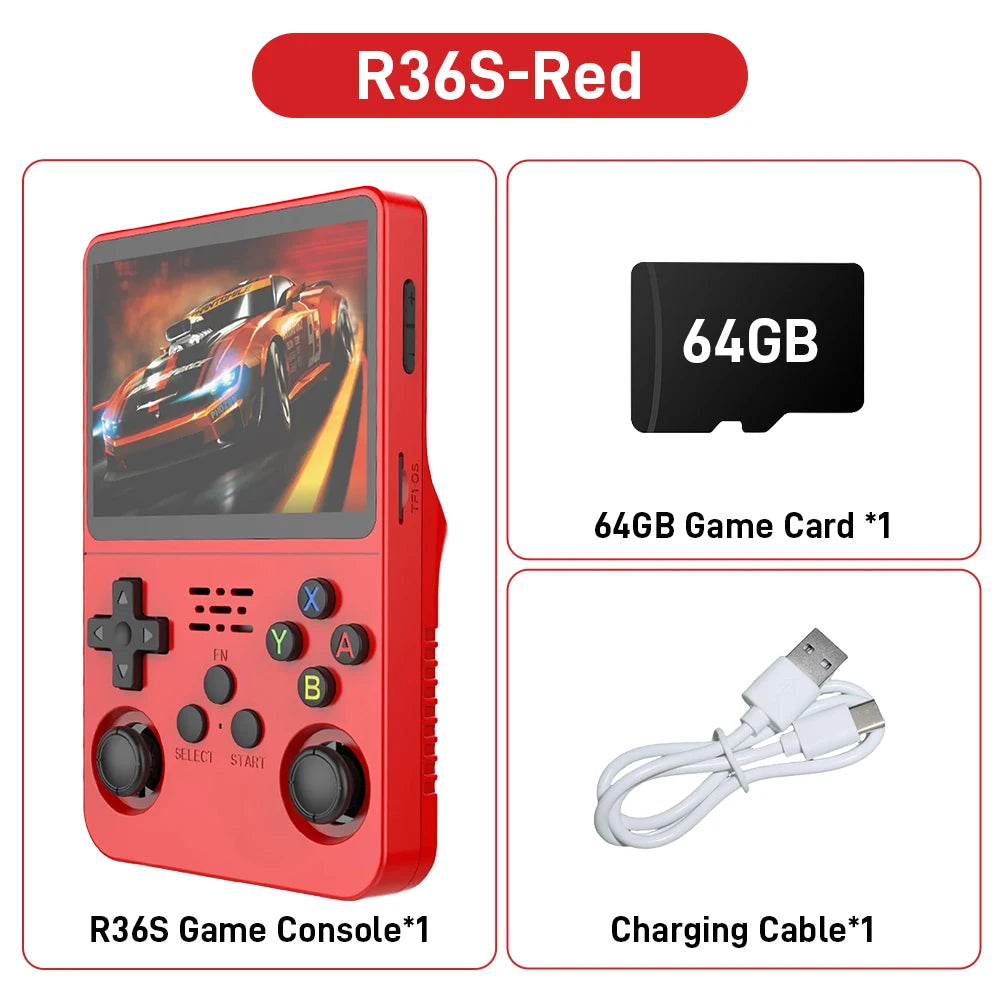 New R36S Retro Handheld Game Console 3.5 HD Screen with 18494 Games Emulators for PS1/PSP/N64/NES/SNES Dual 3D Joystick for Gift