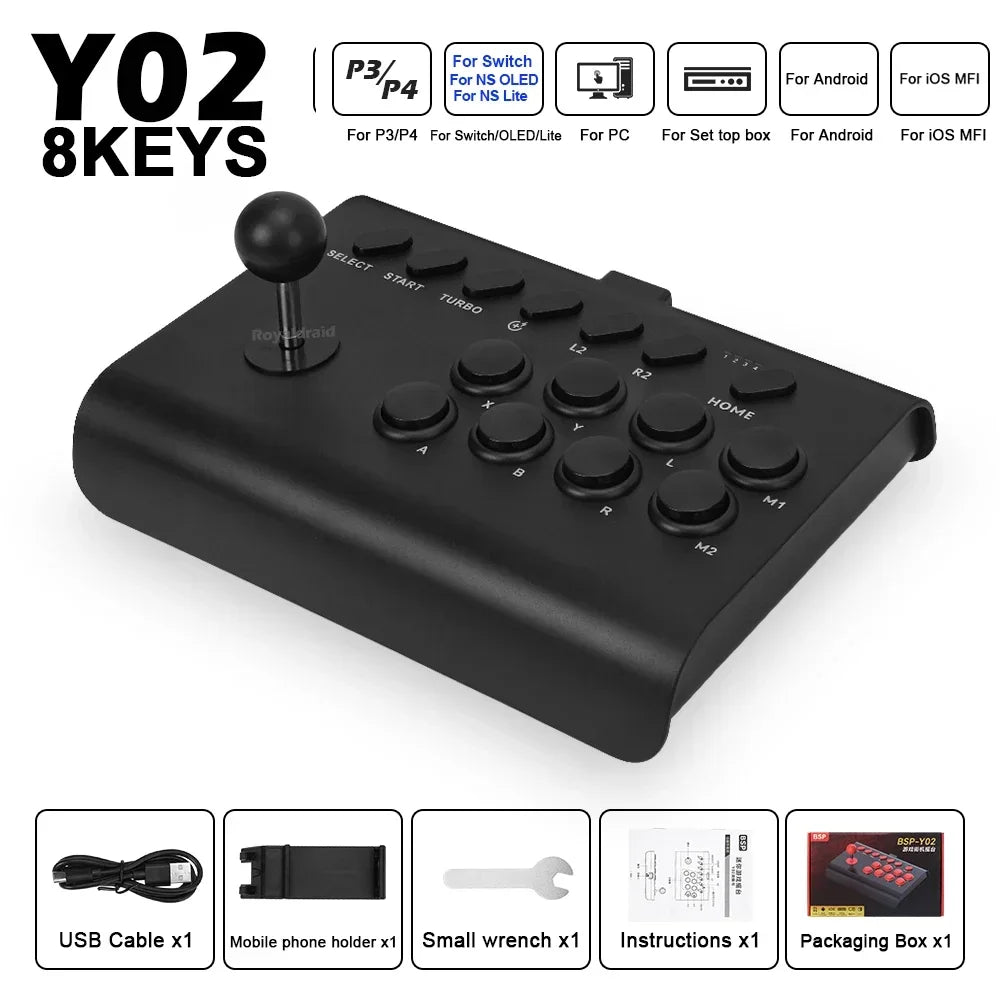 Y02 Arcade Joystick for PS4/PS3/Xbox One/Switch OLED/Android/iOS Wired Wireless Street Fighter Controller w Macro/Turbo Function