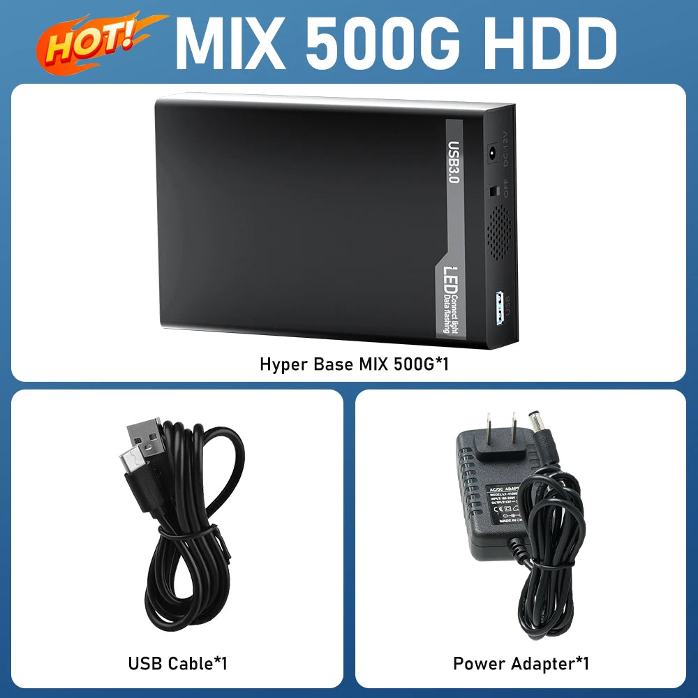 500G Retro Gaming HDD Video Game Console Retrobat&Playnite&Launchbox OS for XBOX/PS3/PS2/Switch/Wii/WiiU/DC/NES with 38200+Games