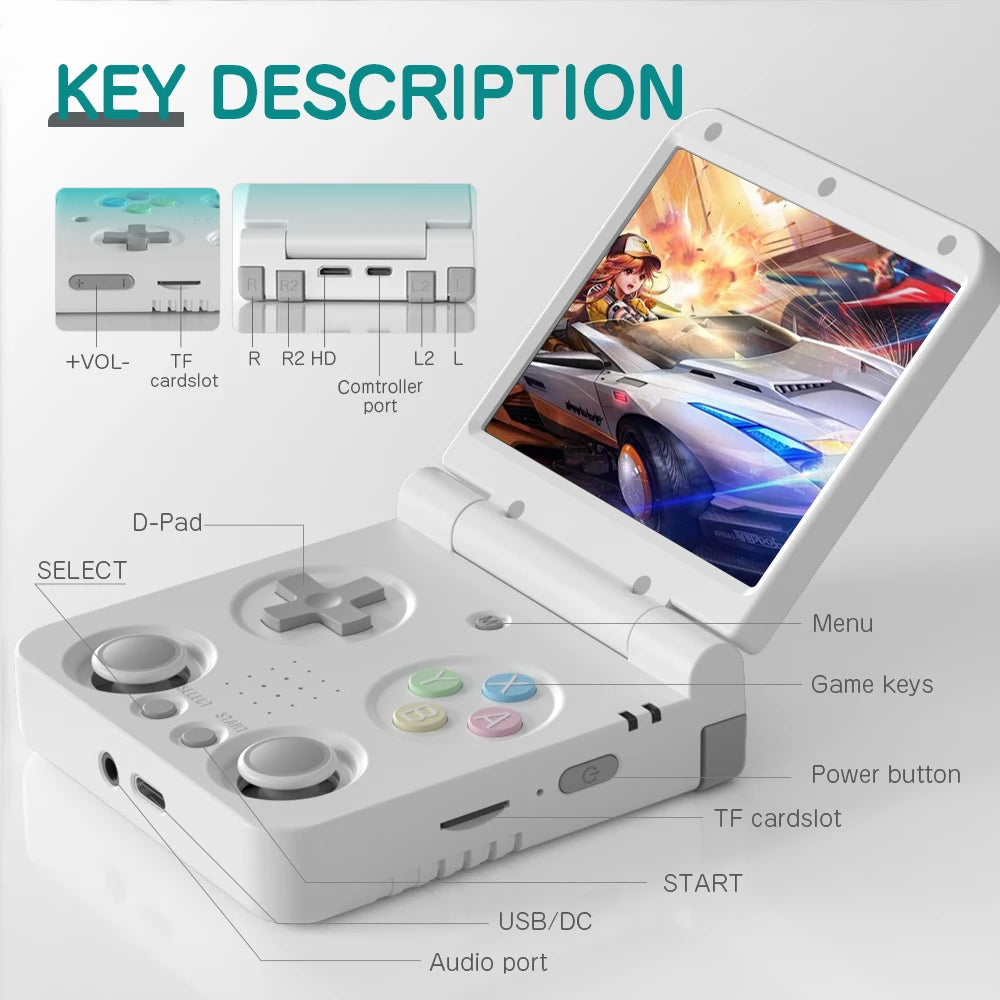 MIYOO Flip V2 Handheld Game Console 3.5Inch Childhood Classic Portable Retro Video Games Consoles Dual Analog Sticks Storage Bag