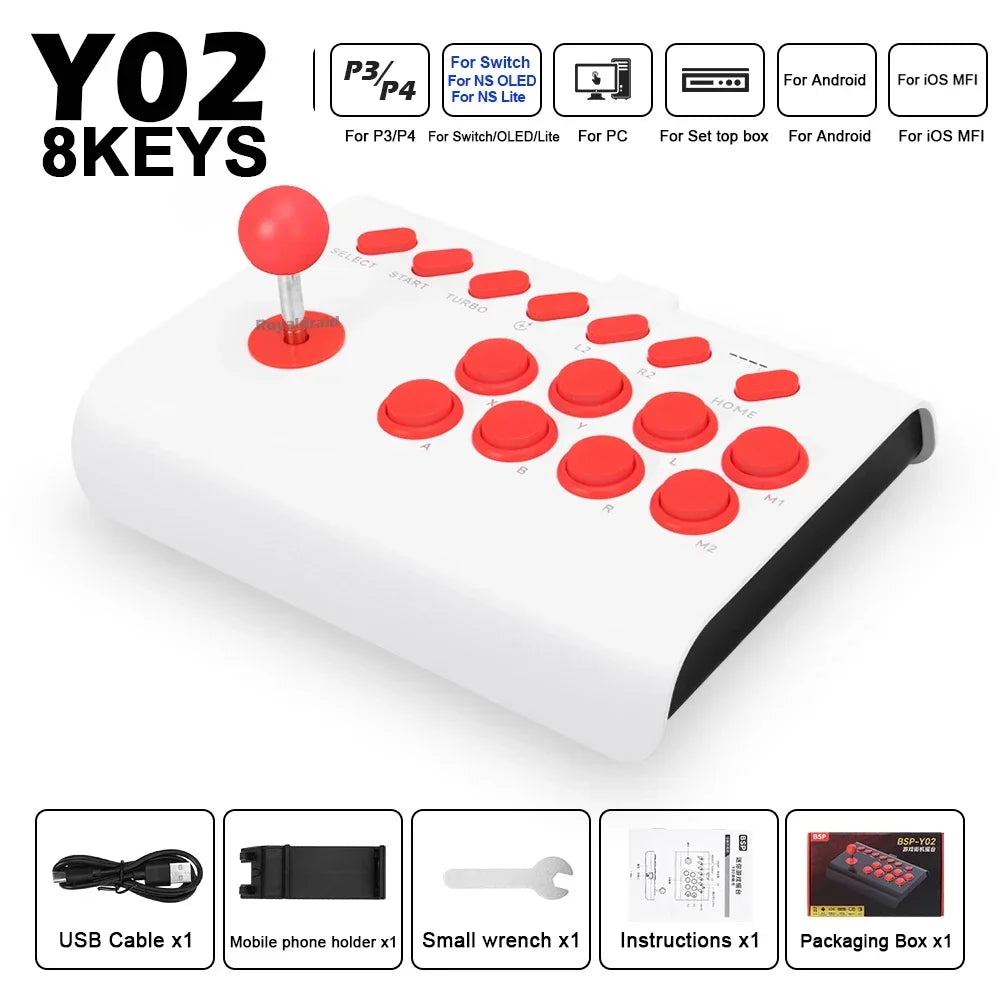 Y02 Arcade Joystick Rocker For PS4/Xbox One/Switch OLED/Androd/iOS Wired Wireless Street Fighter Control w Macro/Turbo Function