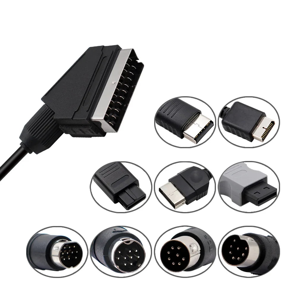 1.8m RGB Scart Cable For PS2/PS1/PS3/SEGA Mega Drive1/MD2/DC Dreamcast/Saturn/XBOX/XBOX 360 Retro Video Game Consoels