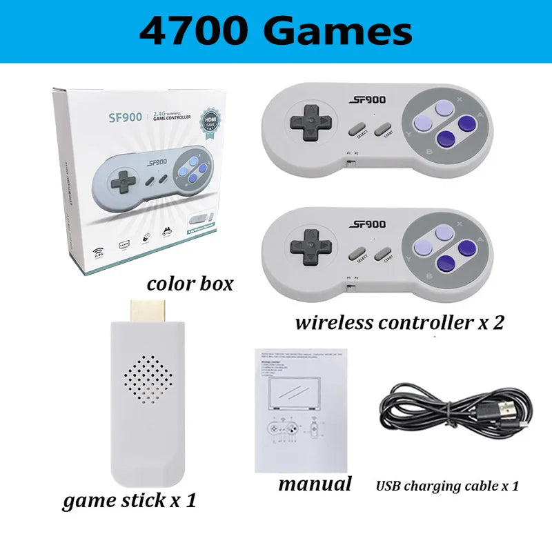 SF900 Retro Consola 16 Bit Game Stick 4700 Games HD Video Game Consoles for NES/SNES Wireless Controller