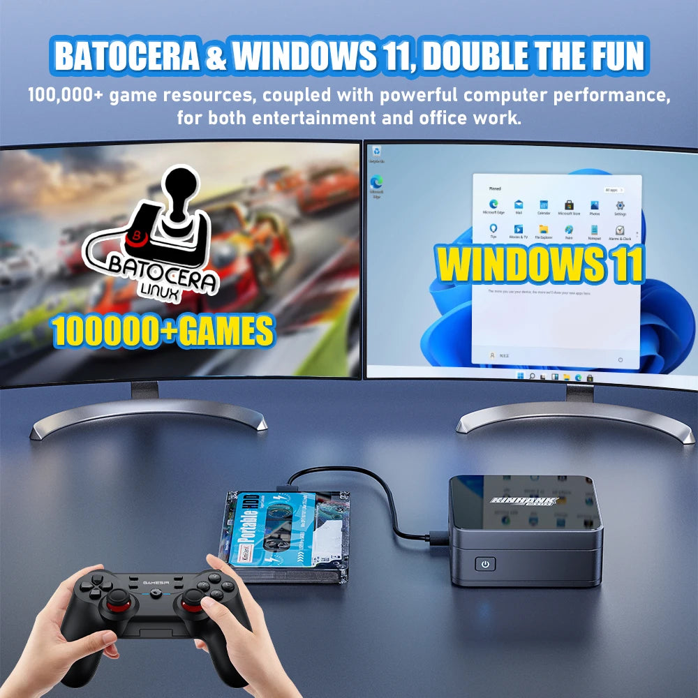 Super Console KP100 Mini PC Intel N100 16GB DDR5 & 512G SSD Batocera 100000+ Retro Games For PS3/PS2/PS1/PSP/Gamecube/WII/DC/SS