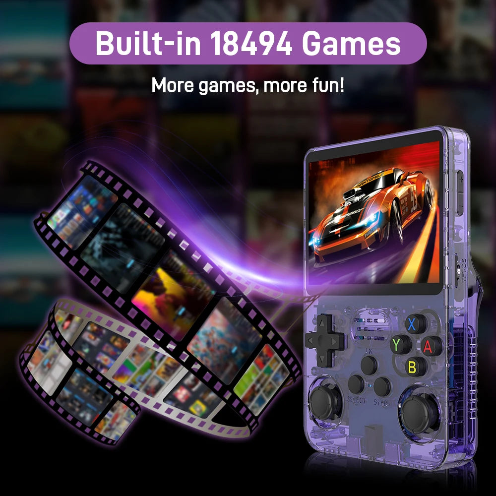 New R36S Retro Handheld Game Console 3.5 HD Screen with 18494 Games Emulators for PS1/PSP/N64/NES/SNES Dual 3D Joystick for Gift