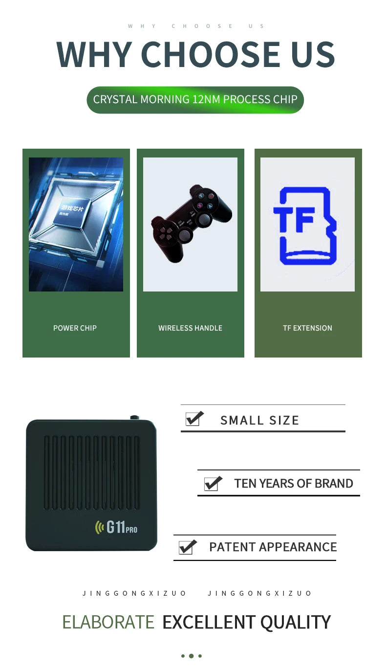 Ampown G11 Pro Video Game Box Retro Game Console 256G Built in 60000 Retro Games Ultra Low Latency Wireless Controller 4K Output