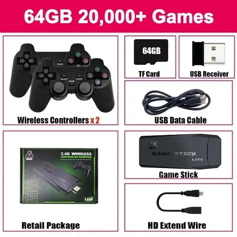 Retro Game Console 20000+ Classic Arcade Games 64GB Dual Wireless Joysticks 4K HDMI for NES/SNES/Sega Genesis Emulators