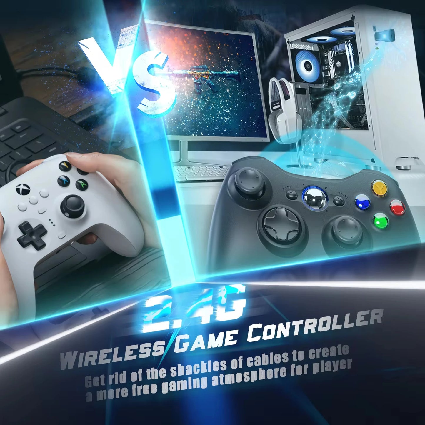 2.4G Wireless/wired Controller For Xbox 360 Game Controller with Dual-Vibration Turbo Compatible Xbox 360/360 Slim and PC Window