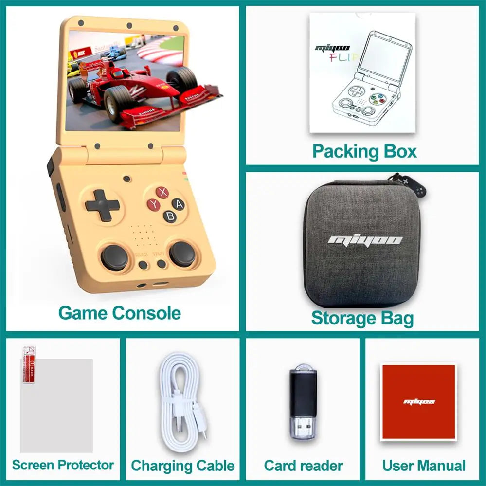 MIYOO Flip V2 Handheld Game Players 3.5''IPS Screen Linux System Classic Portable Video Game Consoles Storage Bag Gamer Gift