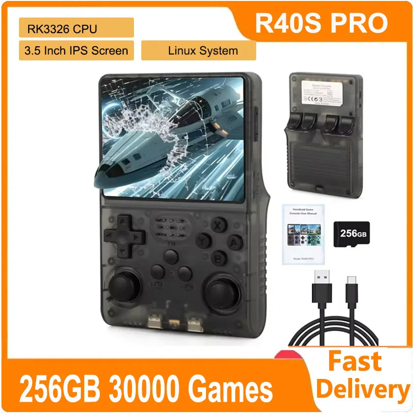 R40S Pro 30000 Games Retro Handheld Game Console 3.5 Inch IPS Screen Portable Pocket Video Player 256GB Games Kid Gift