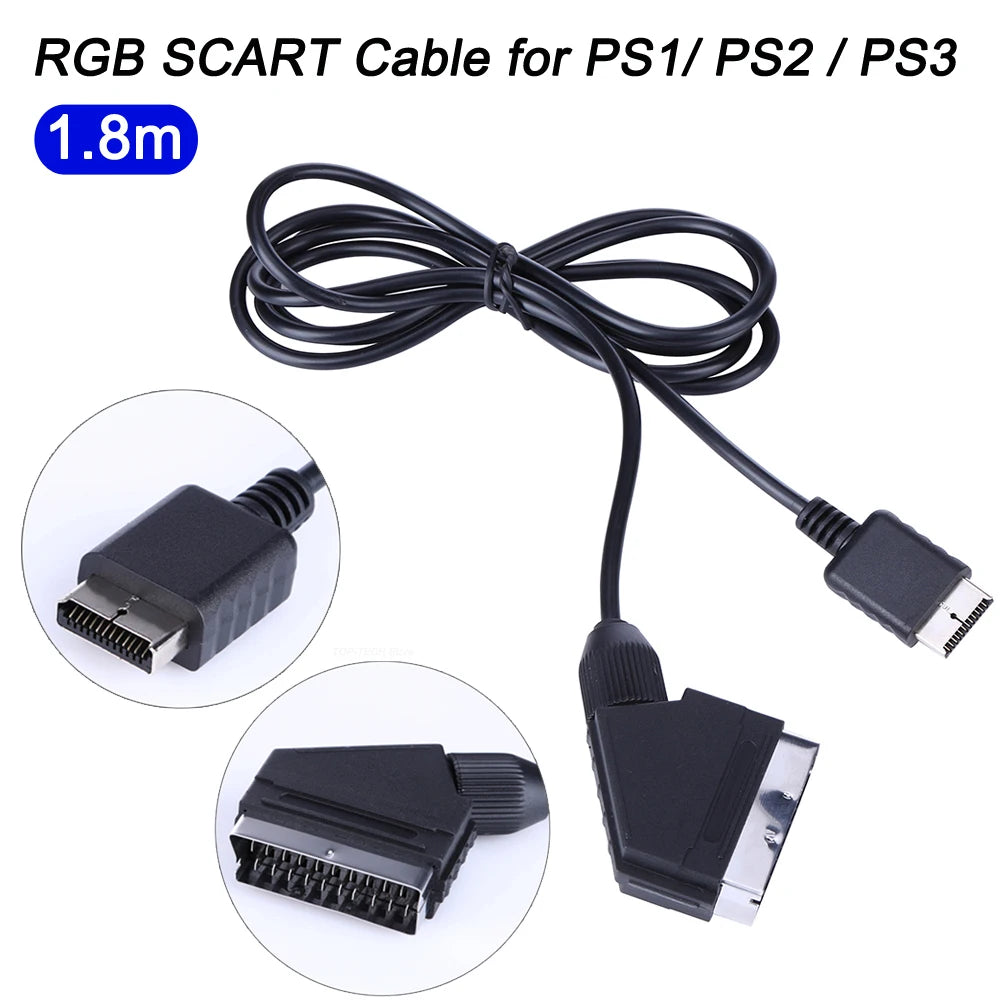 1.8m TV AV Connection Game Cord for PS1 PS2 PS3 Video Game Game Console Cable Line for Sony playstation Console RGB SCART Cable