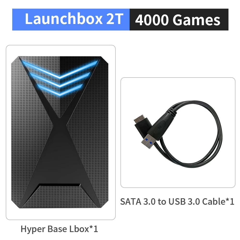 Hyper Base Lbox 2TB Gaming HDD Launchbox Portable External Hard Drive For PC 4000 3D Games For PS4/PS3/Switch/PS2/PS1/WII/WIIU