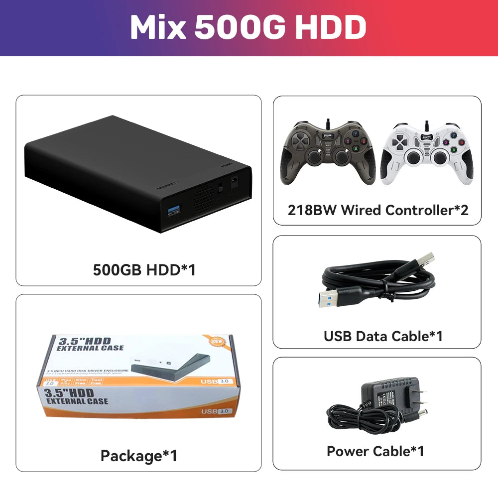 Mix500G Handheld Retro Game HDD For Xbox/N64/PSP/PS3/PS2/PS1 Emulator Gaming Hard Drive Built-in 38000 Retro&PC Games Plug&Play