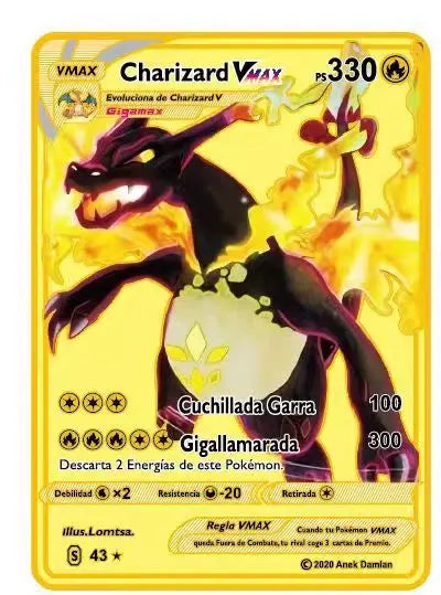 Pokemon English Metal Card Anime Pikachu Charizard Mewtwo Blastoise Vmax Shiny Letters Game Collection Card Kids Toy Gifts