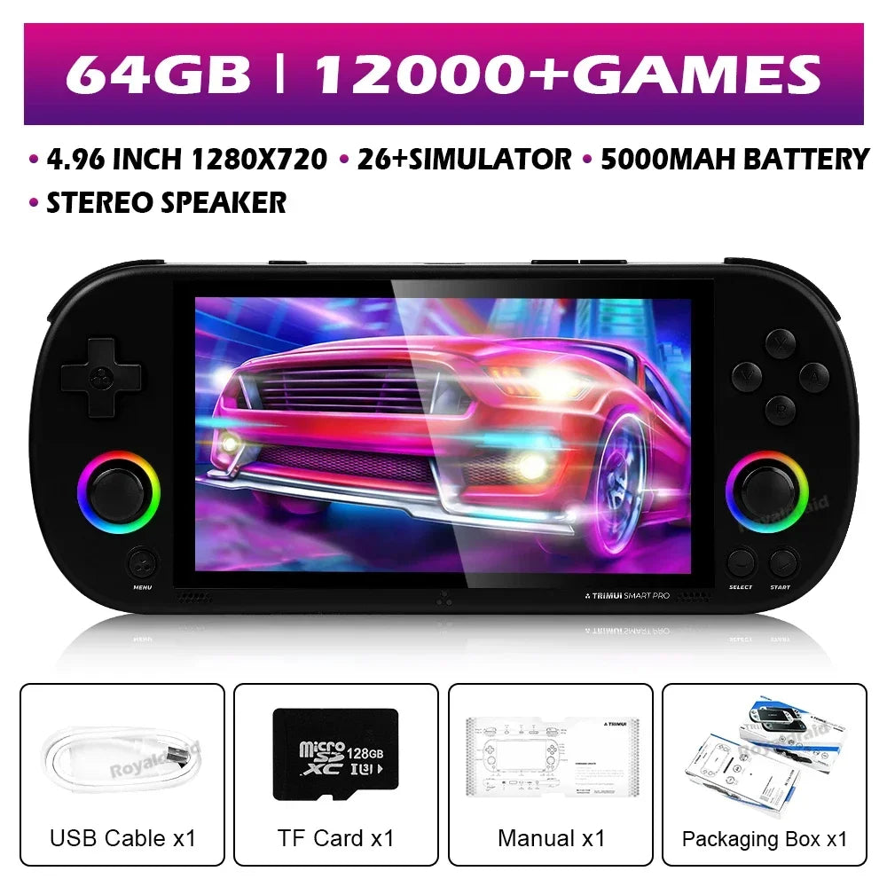 64G 128G 256G Portable Handheld Video Game Console 4.96'' IPS Screen Joystick RGB Lighting Smart Pro Retro Handheld Game Player
