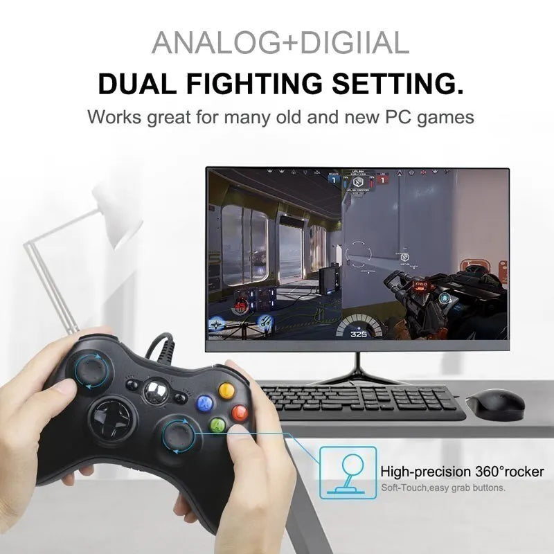 USB Wired Gamepad for Xbox 360 Windows 10/8.1/8/7 Game Handle Double Shock Games Controller Video Game Console Joystick