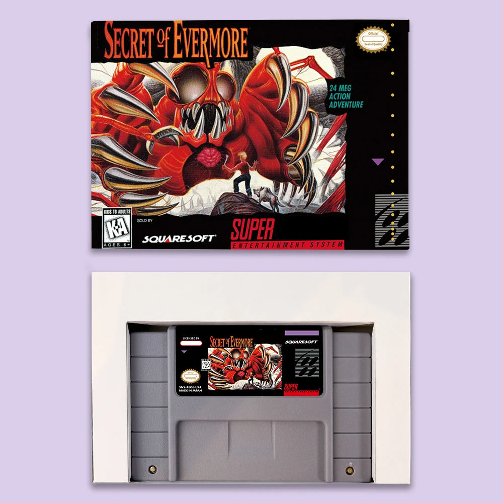 Secret of Evermore RPG game for SNES 16 bit USA NTSC or EUR PAL Video Game Consoles Cartridge