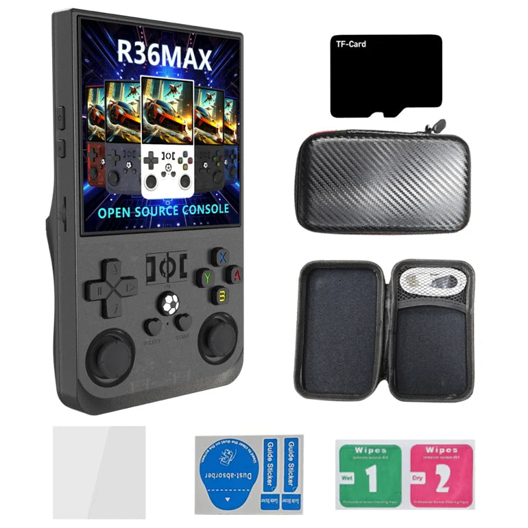 R36MAX Retro 128G Handheld Game Console Linux System 3.5 Inch IPS Screen Portable Pocket Video Player 64GB 128GB Games with Bag