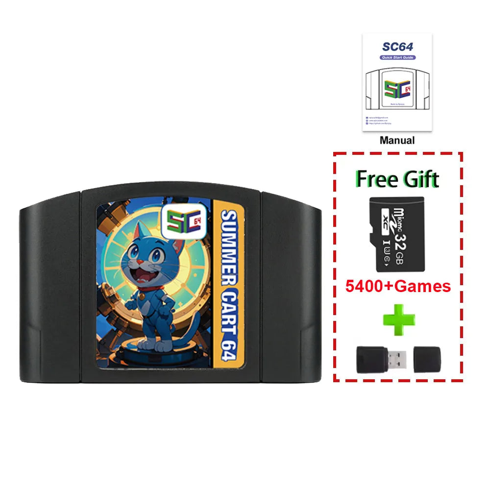 5400 In 1 SummerCart 64 Game Card For N64 Retro Game Cartridge ED 64 For Nintendo 64 With 32GB TF Card No Region Restriction