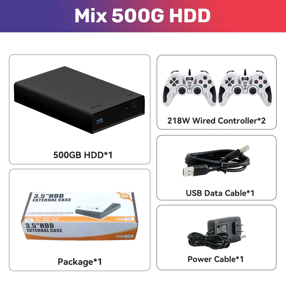 Mix500G Handheld Retro Game HDD For Xbox/N64/PSP/PS3/PS2/PS1 Emulator Gaming Hard Drive Built-in 38000 Retro&PC Games Plug&Play