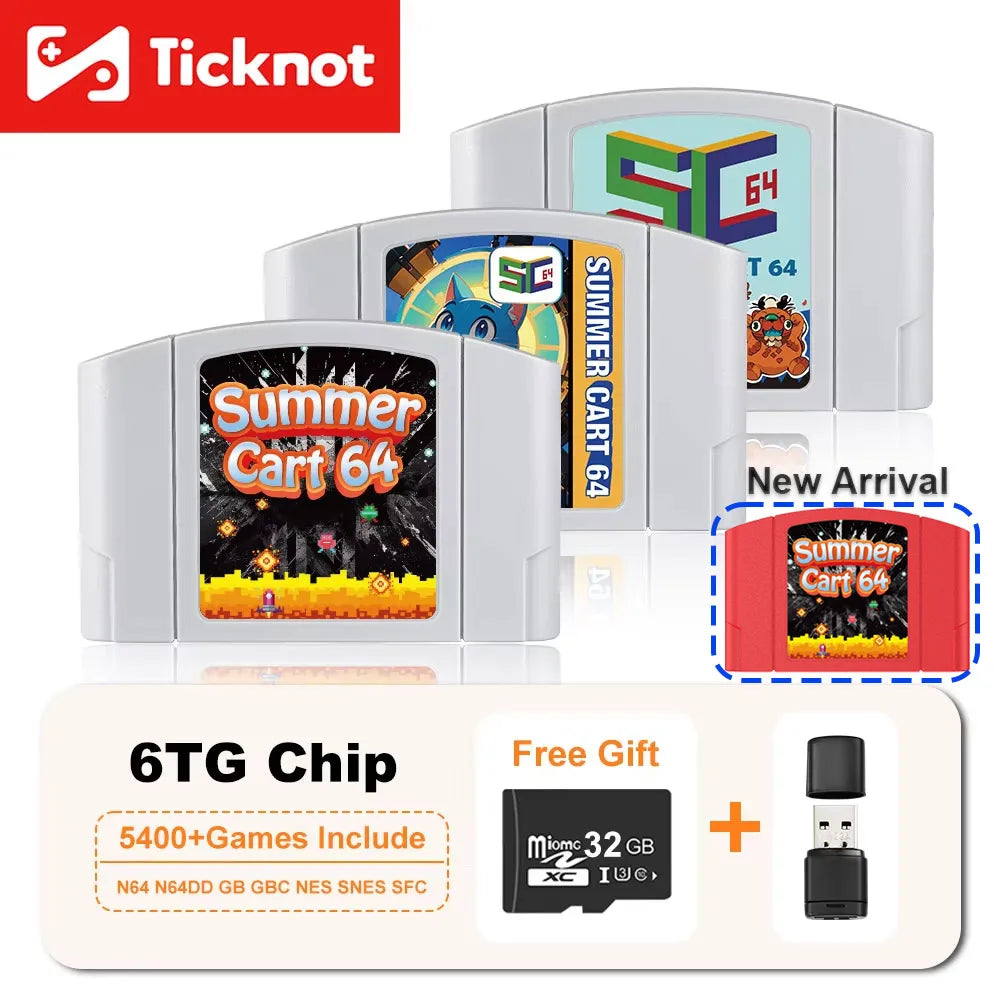 5400 In 1 SummerCart 64 Game Card For N64 Retro Game Cartridge ED 64 For Nintendo 64 With 32GB TF Card No Region Restriction