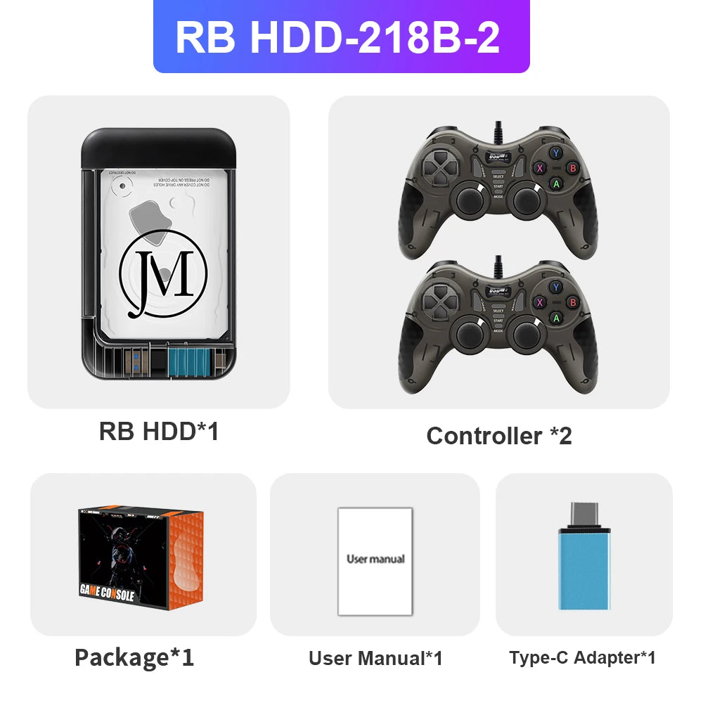 Retrobat 2T Portable External Game HDD Built in 100000+ Games with 105 Emulators for PSP/PS1/PS2/WII/MAME/DC Retro Video Games
