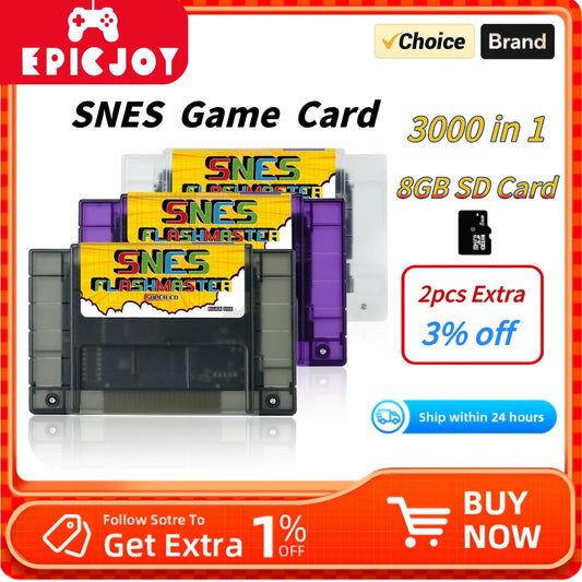 Super SNES Game Card 3000 in 1 SNES Card With 8GB TF Card For Nintendo SNES Game Console Compatible With original US Conso
