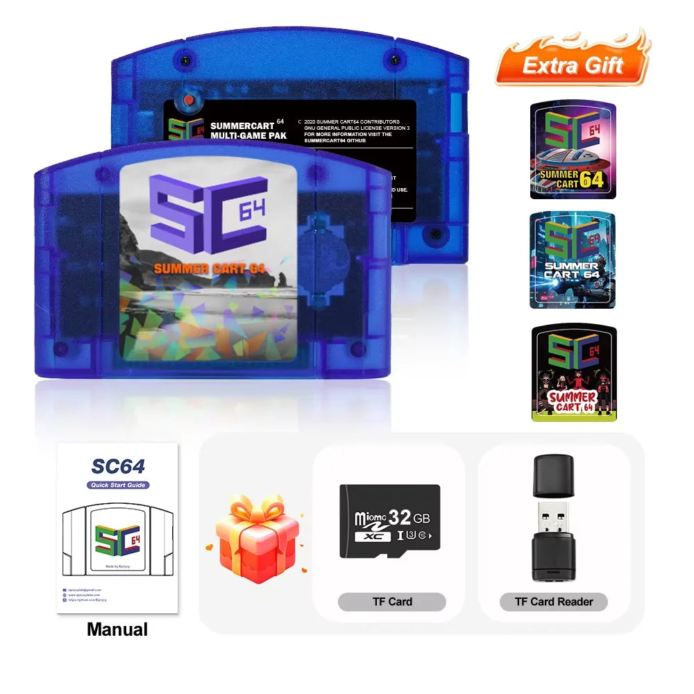 EPICJOY SummerCart 64 Open Source N64 Game Card For Nintendo 64 Game Console 32GB SD Card Compatibility 5400+ games & 64DD Games