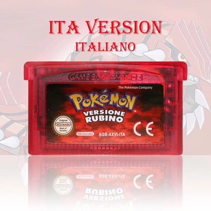 ITA Version Pokemon Rubino/Zaffiro/Smeraldo/Rosso Fuoco/Verde Foglia Game Cartridge GBA Video Game High Quality With Battery