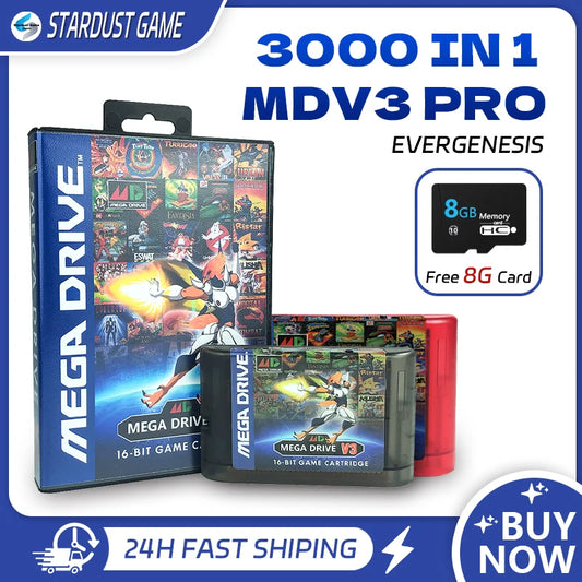 MegaDrive Genesis MD V3 Pro 3000 in 1  Game Cartridge 8GB TF  Gard for SEGA Genesis Mega Drive USA/ Japan /EUR MegaDrive Console
