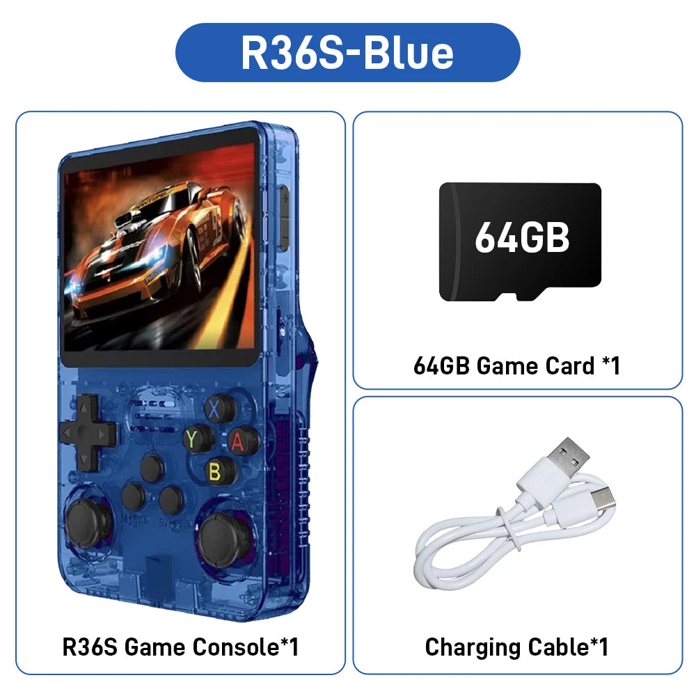 New R36S Retro Handheld Game Console 3.5 HD Screen with 18494 Games Emulators for PS1/PSP/N64/NES/SNES Dual 3D Joystick for Gift