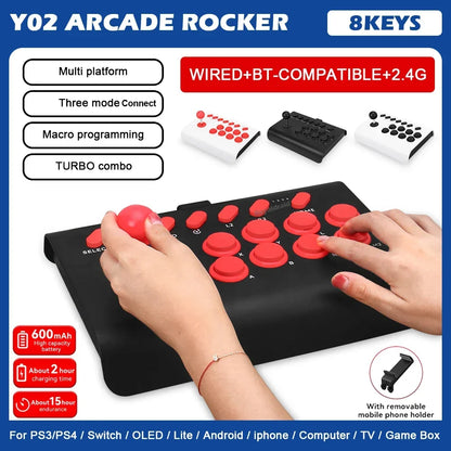 Y02 Arcade Joystick Rocker For PS4/Xbox One/Switch OLED/Androd/iOS Wired Wireless Street Fighter Control w Macro/Turbo Function