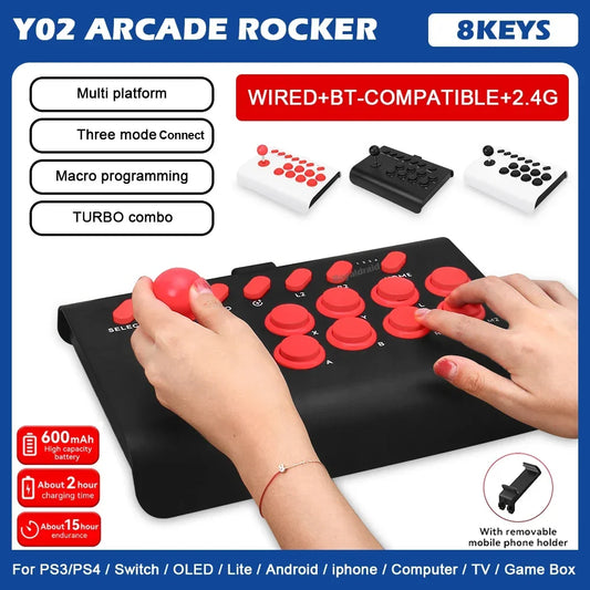 Y02 Arcade Joystick Rocker For PS4/Xbox One/Switch OLED/Androd/iOS Wired Wireless Street Fighter Control w Macro/Turbo Function