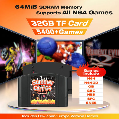 5400 In 1 SummerCart 64 Game Card For N64 Retro Game Cartridge ED 64 For Nintendo 64 With 32GB TF Card No Region Restriction