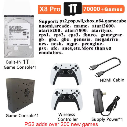LZAKMR Game Console X8 Play Retro I3-3110M 1T Batocera+Windows 70000+Games For Wii PS2 N64 PSP GameCube Xbox MAX Four Player