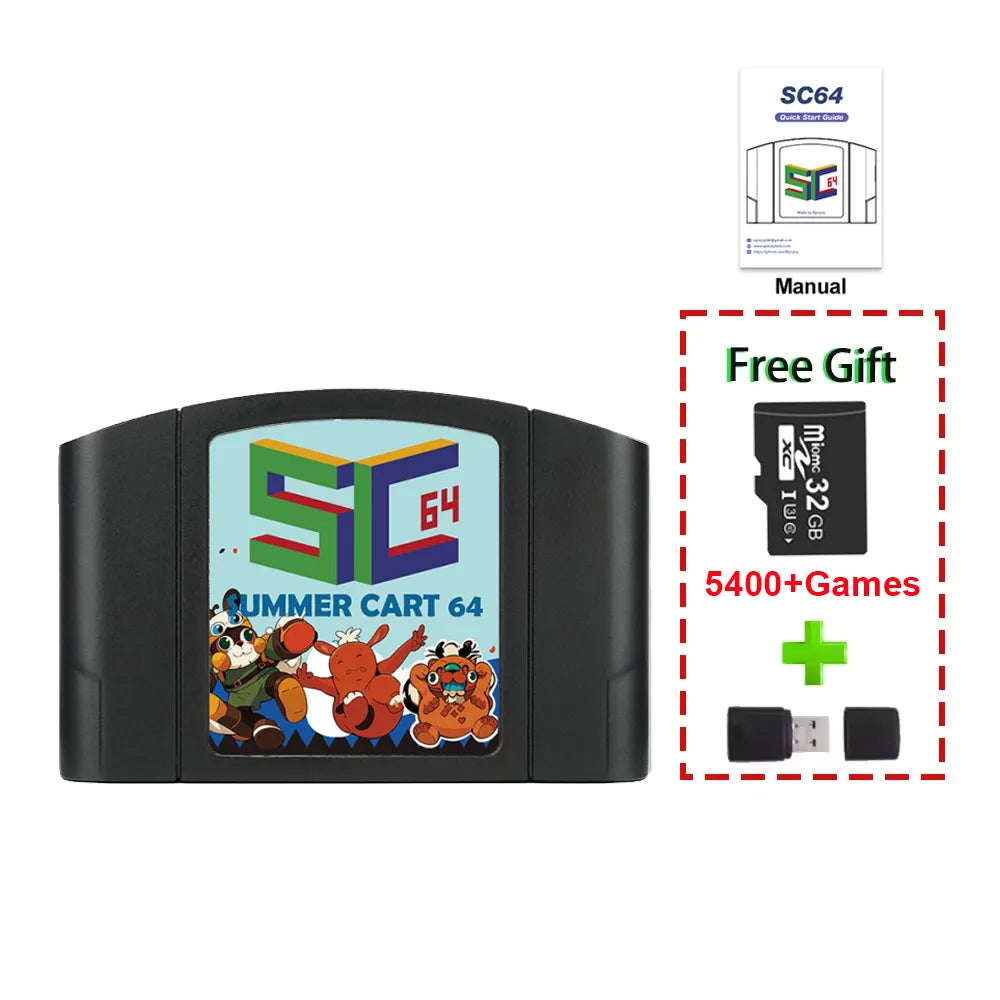 5400 In 1 SummerCart 64 Game Card For N64 Retro Game Cartridge ED 64 For Nintendo 64 With 32GB TF Card No Region Restriction