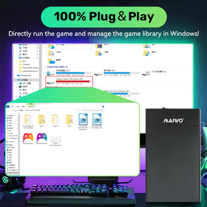 Portable External 12T Game HDD Game Console for PC Playnite System with 380+ AAA Retro Games for PS2/PS3/PS4/WiiU/MAME/PS1/PSP