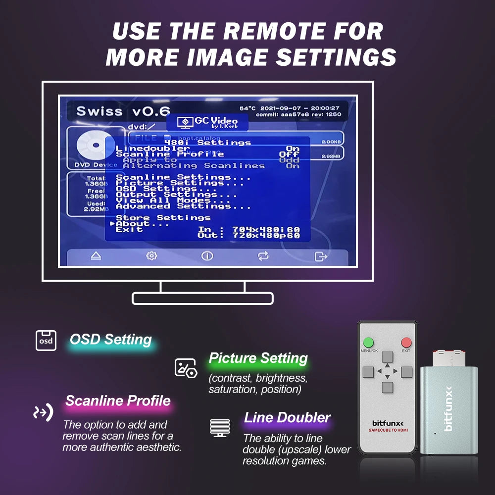 Bitfunx GC Video HDMI Adapter Digital AV to HDMI GC2HDMI for Nintendo Gamecube NGC DOL-001 Game Console