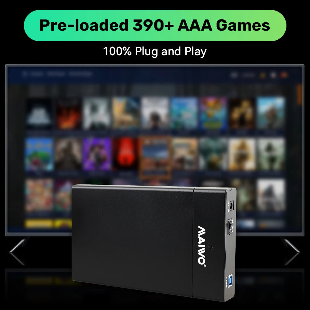 Portable External 12T Game HDD Game Console for PC Playnite System with 380+ AAA Retro Games for PS2/PS3/PS4/WiiU/MAME/PS1/PSP