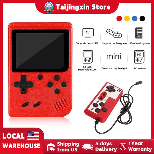 Red Mini Handheld Game Console  400 in 1 Retro Arcade Games Portable 8-Bit TV Connection 3.0 Inch LCD Kids Gift Toy