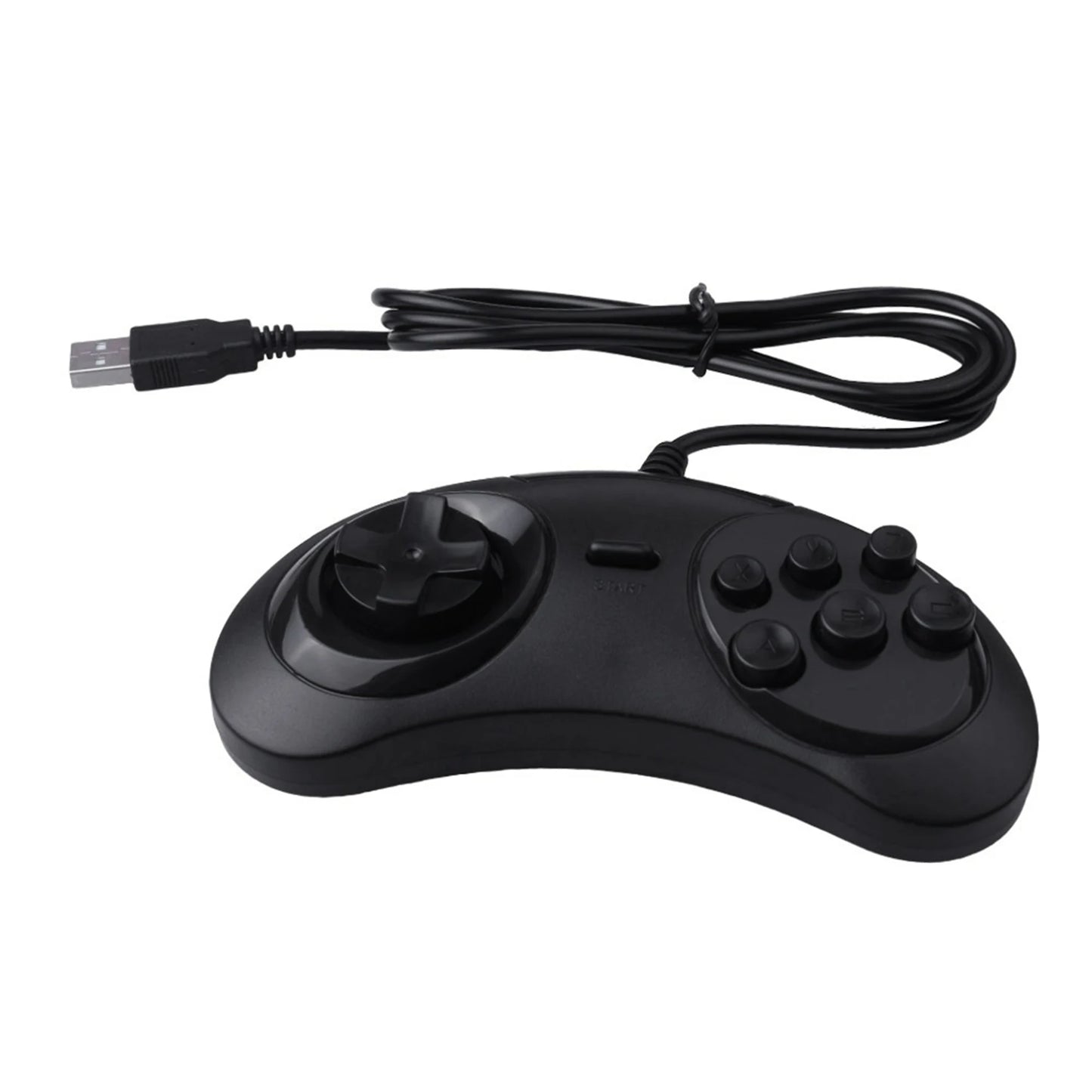 B63B-2X Gamepad Wired 6-Key USB Game Controller Joypad For Sega Genesis / Md Pc / 2 Y1301 / Mac Mega Drive Black Plastic