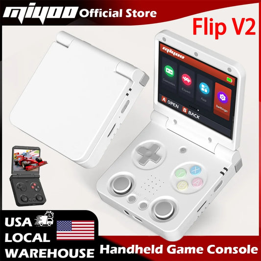 MIYOO Flip V2 Handheld Game Console 3.5Inch Childhood Classic Portable Retro Video Games Consoles Dual Analog Sticks Storage Bag
