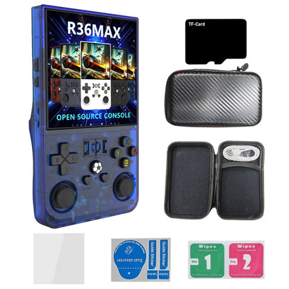 R36MAX Retro 128G Handheld Game Console Linux System 3.5 Inch IPS Screen Portable Pocket Video Player 64GB 128GB Games with Bag
