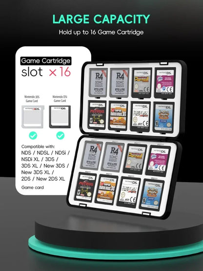 Portable 16-Slot Game Card Holder Storage Case for Nintendo 3DS, 3DSXL, 2DS, 2DSXL, DS, and DSi
