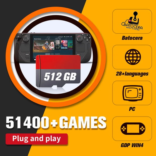Game Card for Steam Deck/Windows Handheld Latest Batocera 37 System Plug & Play 51400+ Retro Games for PS3/PS2/PS1/PSP/MAME/N64