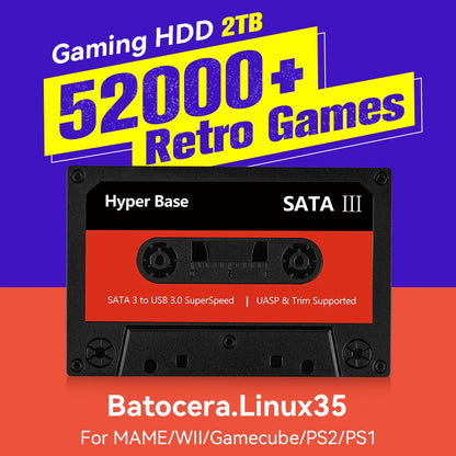Batocera 500GB/2TB Gaming HDD With 52000+Games For PS3/PS2/Wii/WiiU/Sega Saturn/N64/SNES/MAME Retro Game Console for Windows PC